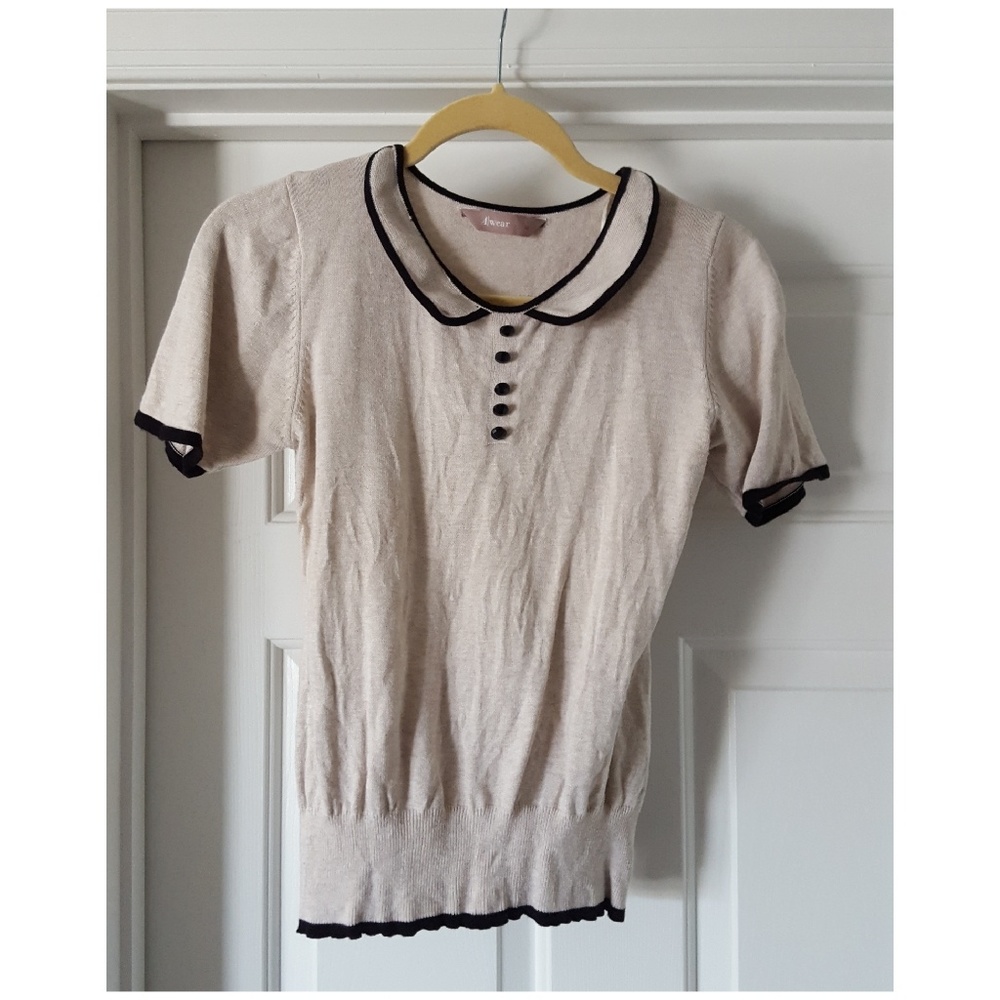 Modcloth Cream Sweater with Black Trim Collar, Med